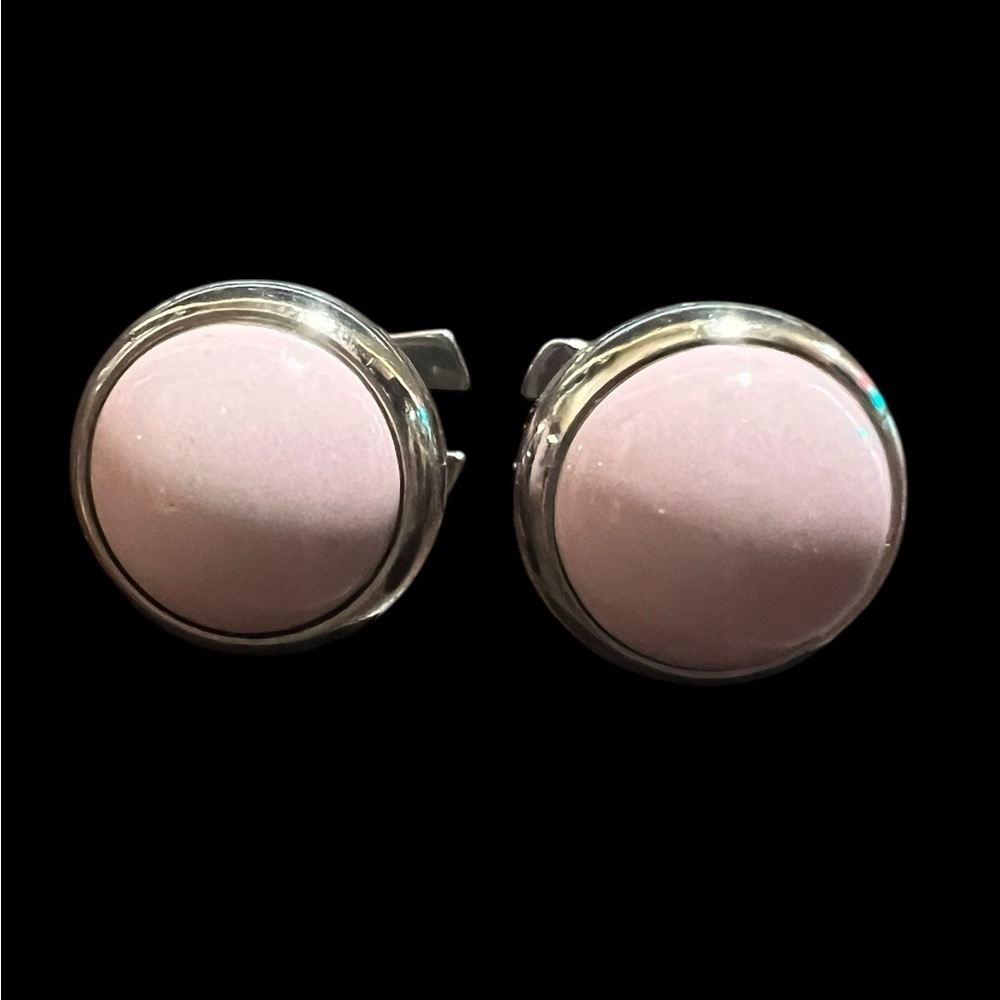 Pink and Silver Hermes Eclipse Round Earrings